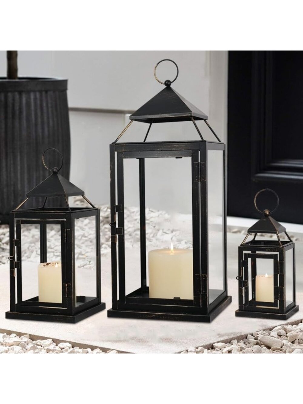 Set of 3 Vintage Decorative Lanterns for Indoor & Outdoor - Porch, Garden